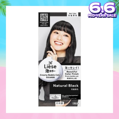 LIESE Liese Creamy Bubble Color Natural Black 108ml - DIY Foam Hair Color with Salon Inspired Colors (includes treatment pack)