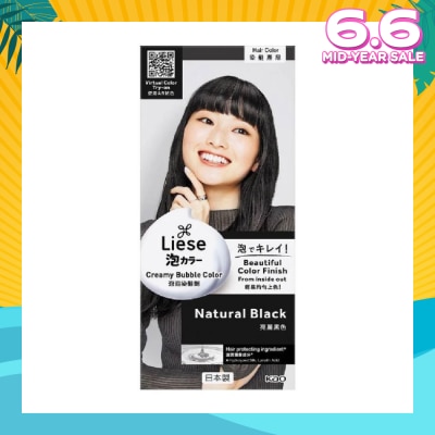LIESE Liese Creamy Bubble Color Natural Black 108ml - DIY Foam Hair Color with Salon Inspired Colors (includes treatment pack)