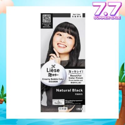 LIESE Liese Creamy Bubble Color Natural Black 108ml - DIY Foam Hair Color with Salon Inspired Colors (includes treatment pack)
