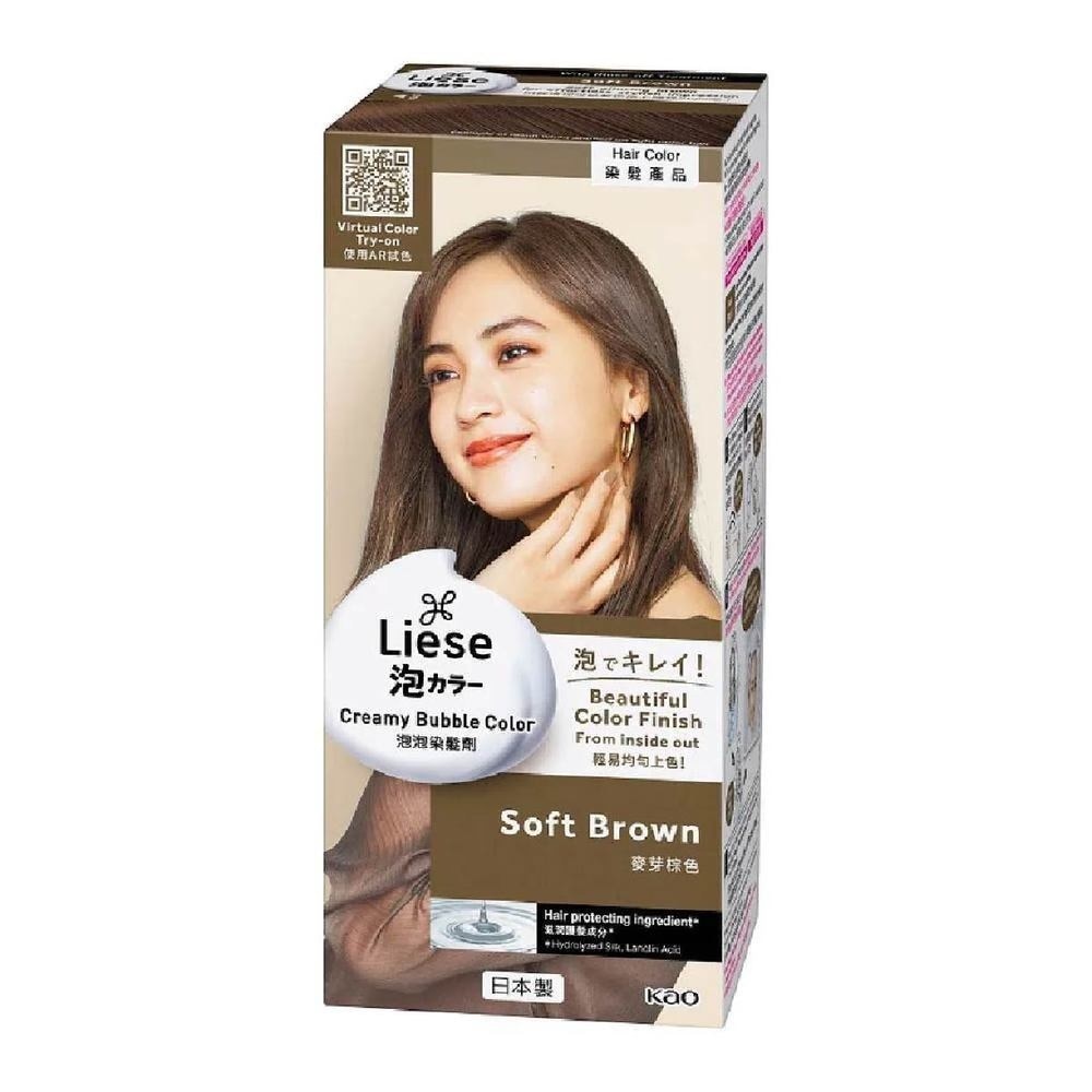 Liese Creamy Bubble Color Soft Brown 108ml - DIY Foam Hair Color with Salon Inspired Colors (includes treatment pack)