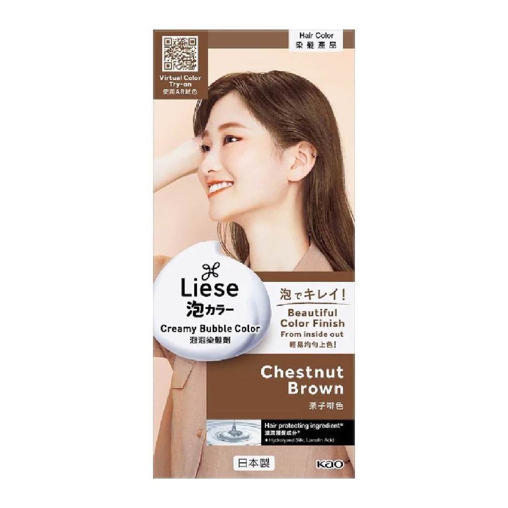 Liese Creamy Bubble Color Chestnut Brown 108ml - DIY Foam Hair Color with Salon Inspired Colors (includes treatment pack)