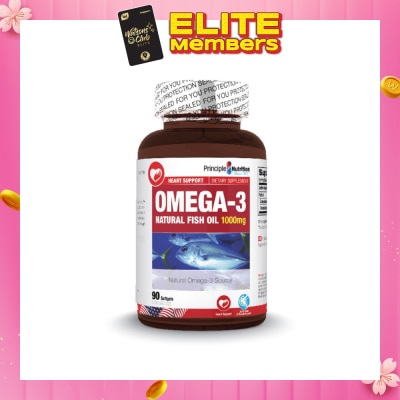 PRINCIPLE NUTRITION Omega 3 Natural Fish Oil Softgel 1000mg (NaturalOmega 3 Source) 90s