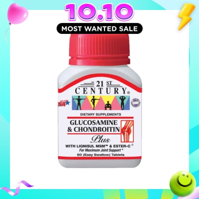 21ST CENTURY Glucosamine & Chondroitin Plus Dietary Supplements Easy Swallow Tablets (For Maximum Joint Support) 60s image