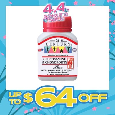 21ST CENTURY - Glucosamine & Chondroitin Plus Dietary Supplements Easy Swallow Tablets (For Maximum Joint Support) 60s (Expiry: Dec`2026)