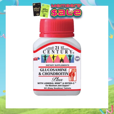 21ST CENTURY - Glucosamine & Chondroitin Plus Dietary Supplements Easy Swallow Tablets (For Maximum Joint Support) 60s (Expiry: Dec`2026)