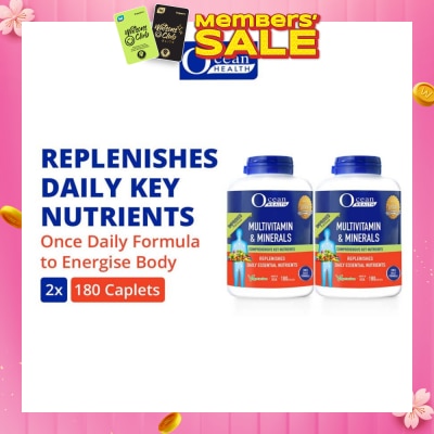 OCEAN HEALTH Multivitamin and Minerals Caplet Packset (Supports Immunity & Energy Production, Replenishes Daily Nutrients + Vegetarian) 180s x 2