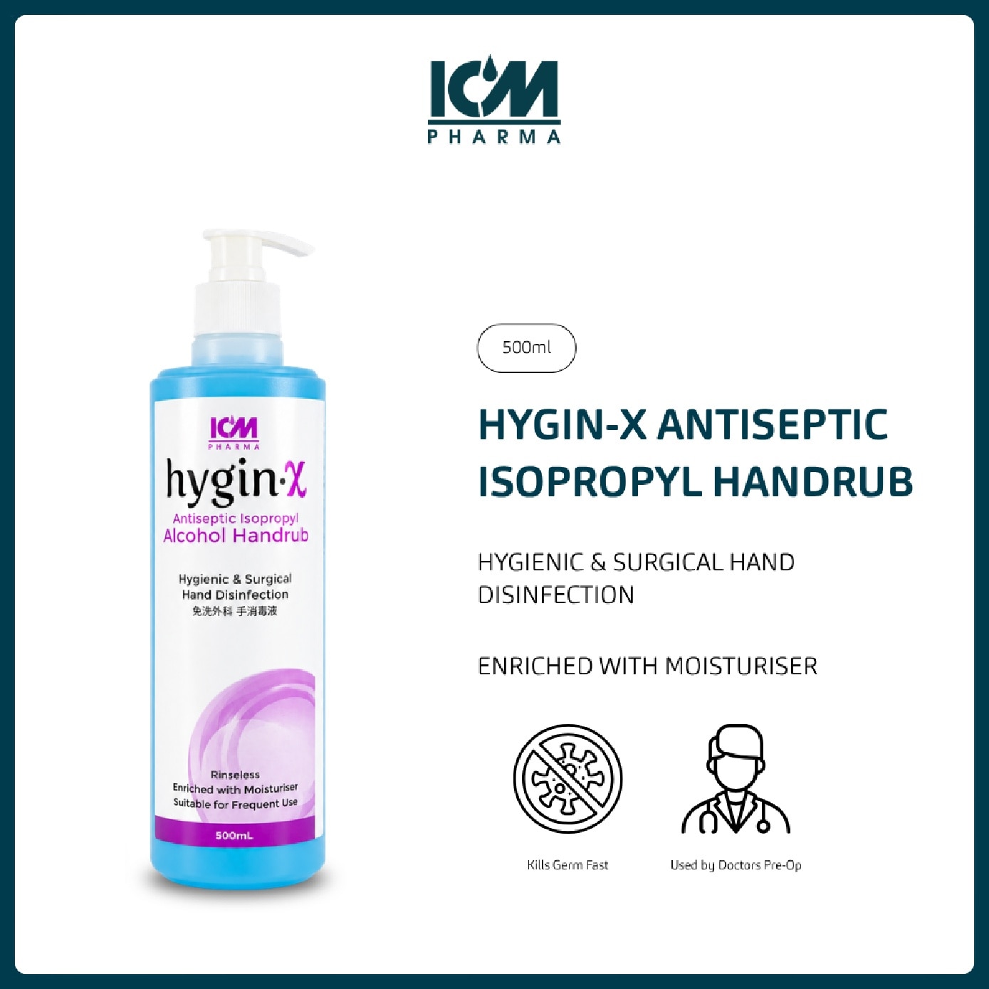 HYGIN-X Antiseptic Isopropyl Alcohol Handrub 500ml