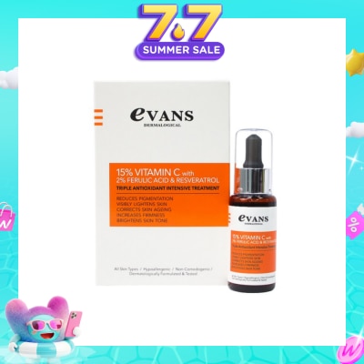 EVANS - 15% Vitman C with 2% Ferulic Acid & Resveratrol (Reduces pigmentation + Brightens Skin) 30ml