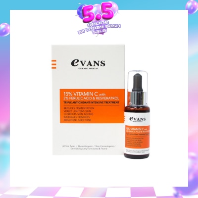 EVANS - 15% Vitman C with 2% Ferulic Acid & Resveratrol (Reduces pigmentation + Brightens Skin) 30ml
