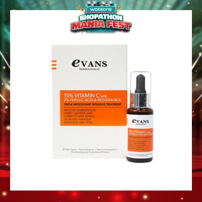 EVANS - 15% Vitman C with 2% Ferulic Acid & Resveratrol (Reduces pigmentation + Brightens Skin) 30ml