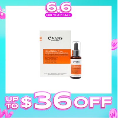EVANS - 15% Vitman C with 2% Ferulic Acid & Resveratrol (Reduces pigmentation + Brightens Skin) 30ml