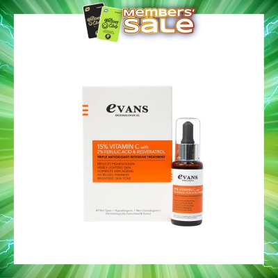 EVANS - 15% Vitman C with 2% Ferulic Acid & Resveratrol (Reduces pigmentation + Brightens Skin) 30ml