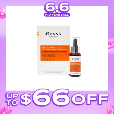 EVANS - 15% Vitman C with 2% Ferulic Acid & Resveratrol (Reduces pigmentation + Brightens Skin) 30ml