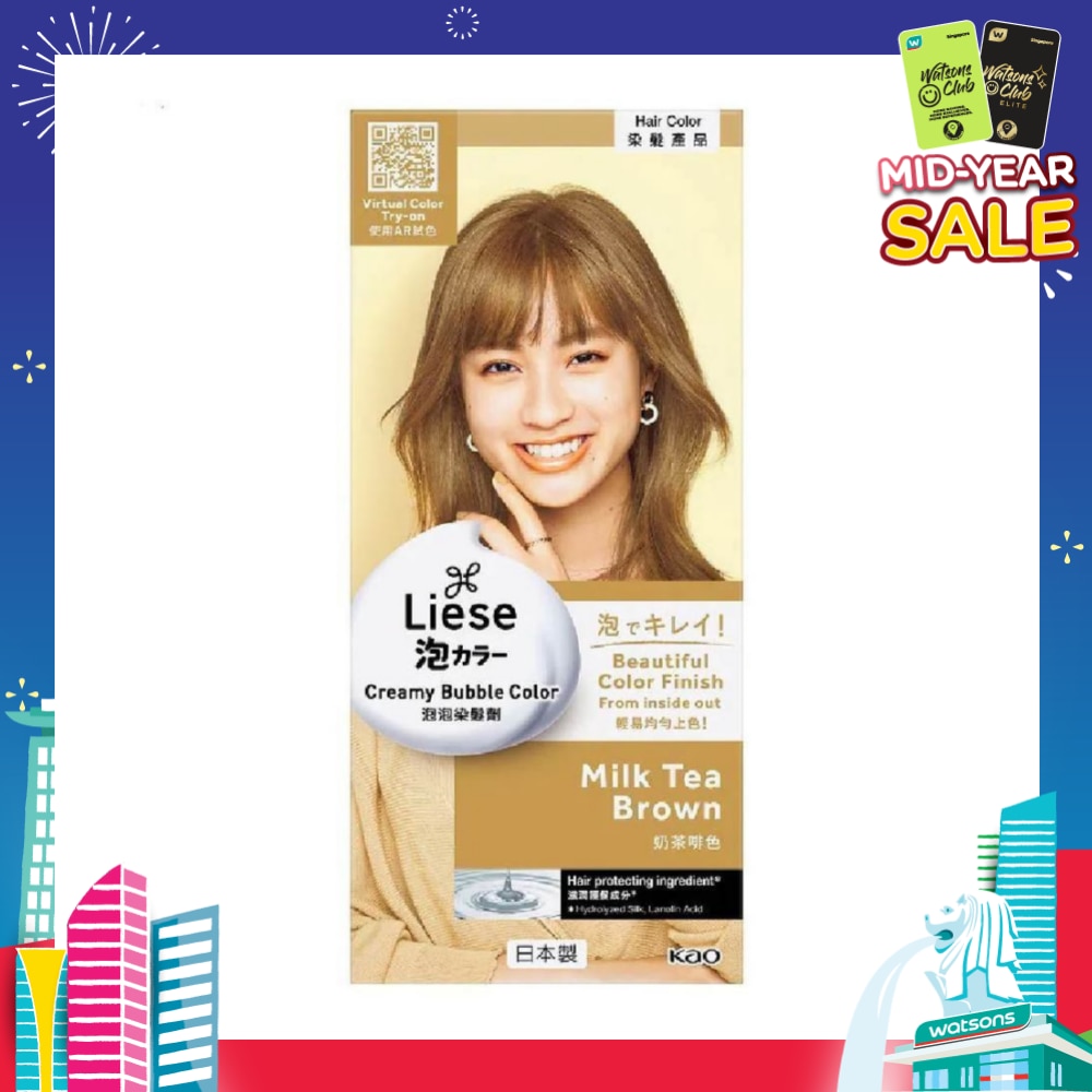 Liese Creamy Bubble Color Milk Tea Brown 108ml - DIY Foam Hair Color with Salon Inspired Colors (includes treatment pack)
