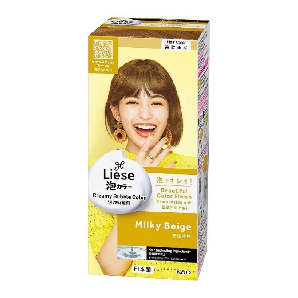 Liese Creamy Bubble Color Milky Beige 108ml - DIY Foam Hair Color with Salon Inspired Colors (includes treatment pack)