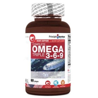 PRINCIPLE NUTRITION Complete Omega Triple 3 6 9 Softgel (Promotes Mental Well Being  & Supports Heart Joints Brain) 60s