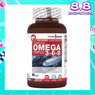 PRINCIPLE NUTRITION Complete Omega Triple 3 6 9 Softgel (Promotes Mental Well Being  & Supports Heart Joints Brain) 60s