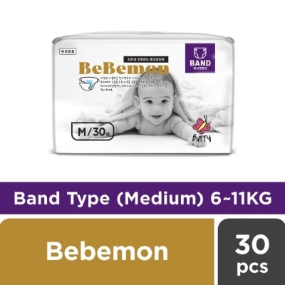 BEBEMON Baby Diaper Band Type Size M Chlorine Free PEFC & FSC Certified (Best for Babies Weighing 6 to 11kg) 30s