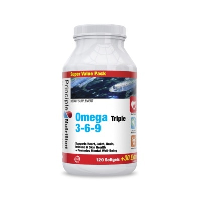 PRINCIPLE NUTRITION Omega Triple 3-6-9 Softgel (Support Heart + Joint + Brain & Promote Mental Well Being) 120s