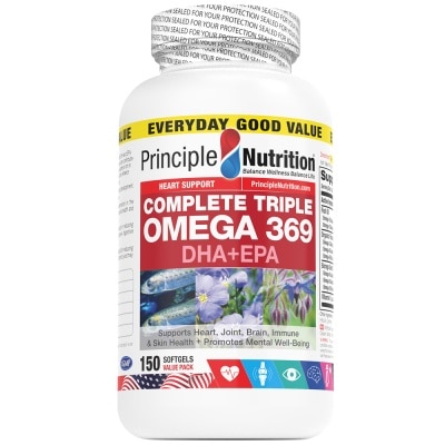 PRINCIPLE NUTRITION Complete Triple Omega 369 DHA+EPA Softgel (To Supports Heart, Joint, Brain, Immune & Skin Health + Promotes Mental Well-Being) 150s