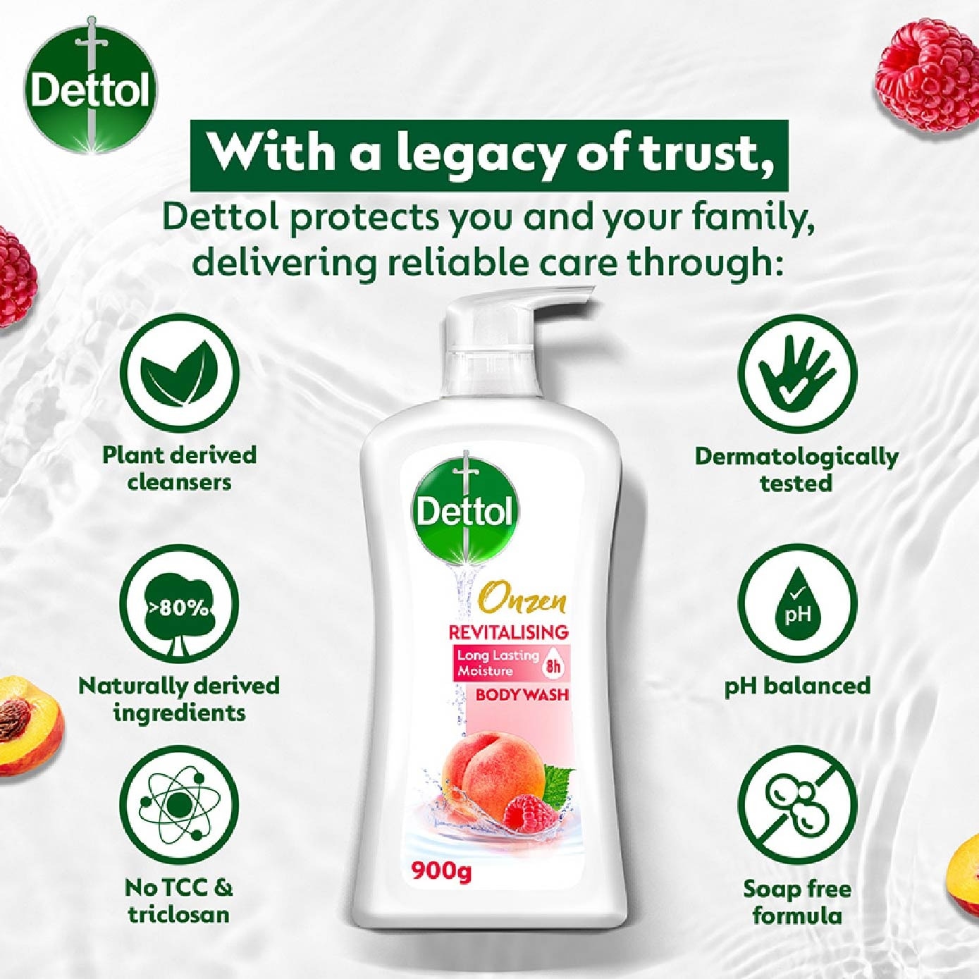 Onzen Revitalising Body Wash Peach & Raspberry 950ml