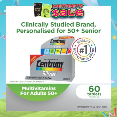 CENTRUM - Silver Multivitamin & Multineral Tablets for Adults 50+ (Complete from A to Zinc) 60s