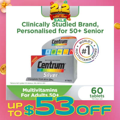 CENTRUM Silver Multivitamin & Multineral Tablets for Adults 50+ (Complete from A to Zinc) 60s
