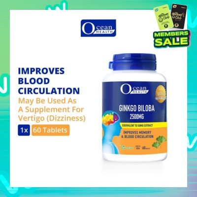 OCEAN HEALTH Ginkgo Biloba Tablet 2500mg (Improves Memory & Blood Circulation, Supports Concentration & Mental Alertness + Vegetarian) 60s