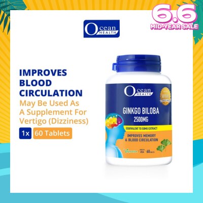 OCEAN HEALTH Ginkgo Biloba Tablet 2500mg (Improves Memory & Blood Circulation, Supports Concentration & Mental Alertness + Vegetarian) 60s