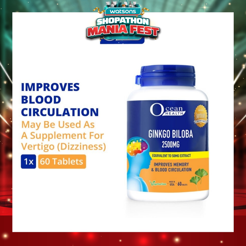 Ginkgo Biloba Tablet 2500mg (Improves Memory & Blood Circulation, Supports Concentration & Mental Alertness + Vegetarian) 60s