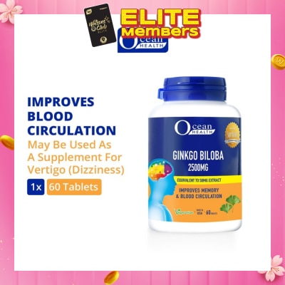 OCEAN HEALTH Ginkgo Biloba Tablet 2500mg (Improves Memory & Blood Circulation, Supports Concentration & Mental Alertness + Vegetarian) 60s