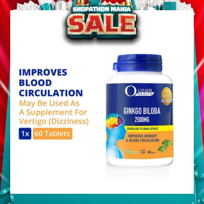 OCEAN HEALTH - Ginkgo Biloba Tablet 2500mg (Improves Memory & Blood Circulation, Supports Concentration & Mental Alertness + Vegetarian) 60s