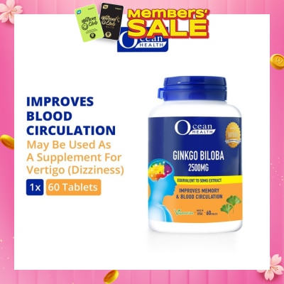 OCEAN HEALTH Ginkgo Biloba Tablet 2500mg (Improves Memory & Blood Circulation, Supports Concentration & Mental Alertness + Vegetarian) 60s