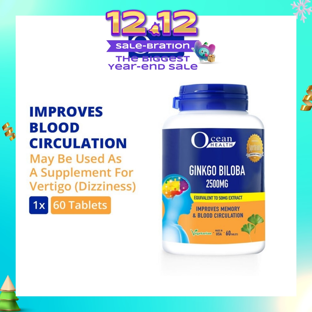 Ginkgo Biloba Tablet 2500mg (Improves Memory & Blood Circulation, Supports Concentration & Mental Alertness + Vegetarian) 60s