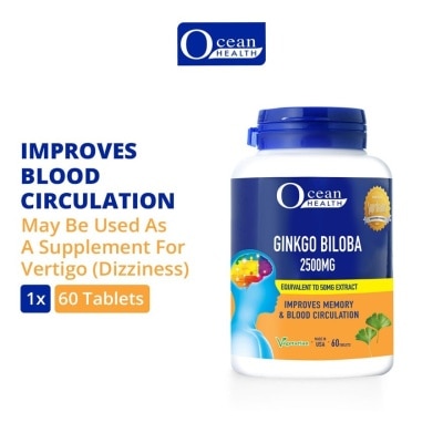 OCEAN HEALTH Ginkgo Biloba Tablet 2500mg (Improves Memory & Blood Circulation, Supports Concentration & Mental Alertness + Vegetarian) 60s