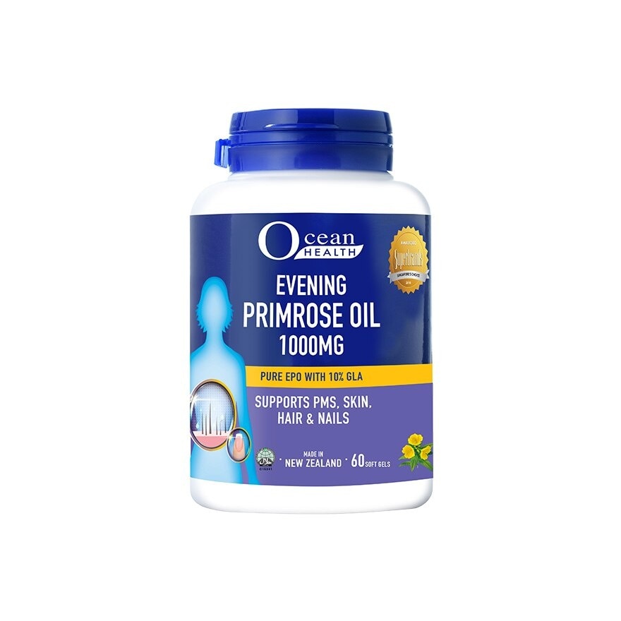 Evening Primrose Oil Softgel 1000mg (Supports PMS, Skin, Hair & Nails + Halal) 60s