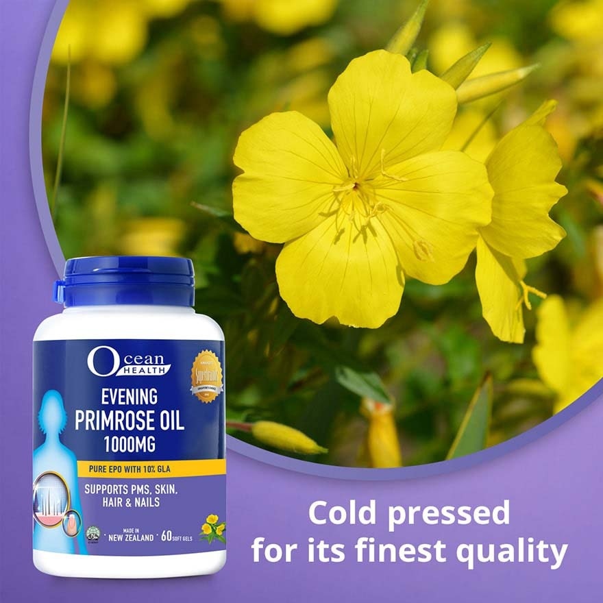 Evening Primrose Oil Softgel 1000mg (Supports PMS, Skin, Hair & Nails + Halal) 60s