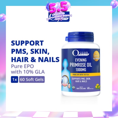 OCEAN HEALTH - Evening Primrose Oil Softgel 1000mg (Supports PMS, Skin, Hair & Nails + Halal) 60s