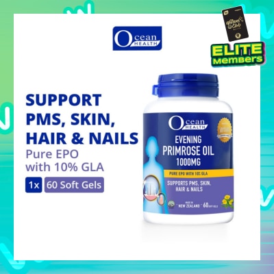 OCEAN HEALTH Evening Primrose Oil Softgel 1000mg (Supports PMS, Skin, Hair & Nails + Halal) 60s