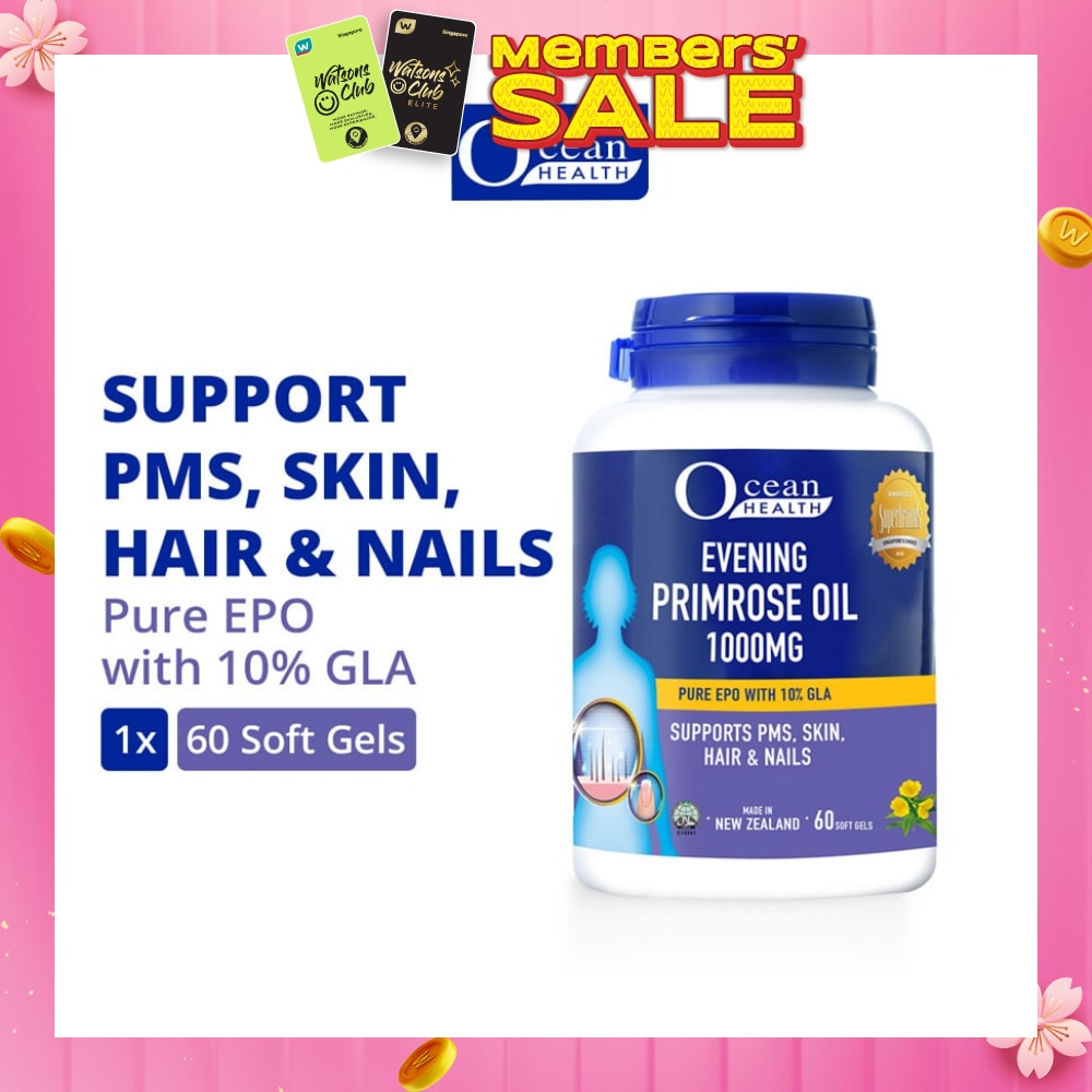 Evening Primrose Oil Softgel 1000mg (Supports PMS, Skin, Hair & Nails + Halal) 60s