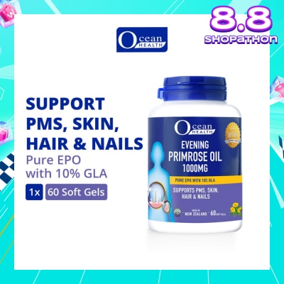 OCEAN HEALTH Evening Primrose Oil Softgel 1000mg (Supports PMS, Skin, Hair & Nails + Halal) 60s