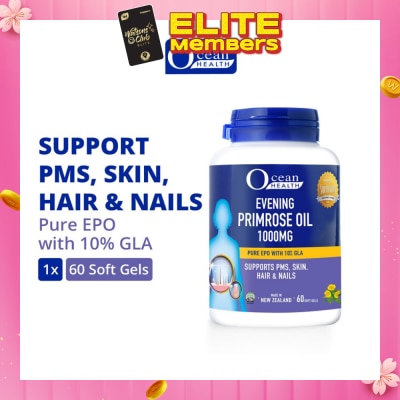 OCEAN HEALTH Evening Primrose Oil Softgel 1000mg (Supports PMS, Skin, Hair & Nails + Halal) 60s