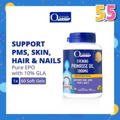 OCEAN HEALTH Evening Primrose Oil Softgel 1000mg (Supports PMS, Skin, Hair & Nails + Halal) 60s