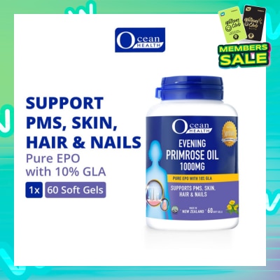 OCEAN HEALTH Evening Primrose Oil Softgel 1000mg (Supports PMS, Skin, Hair & Nails + Halal) 60s