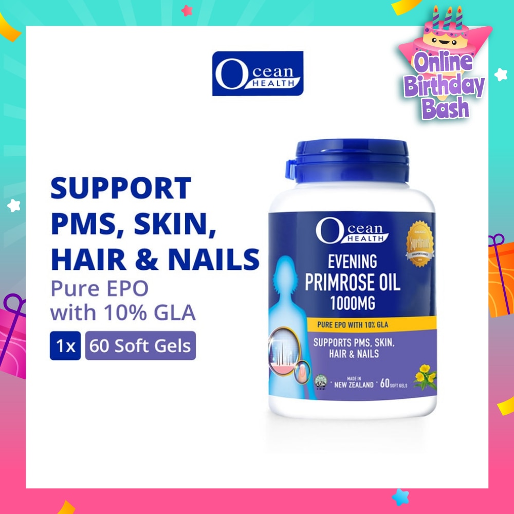 Evening Primrose Oil Softgel 1000mg (Supports PMS, Skin, Hair & Nails + Halal) 60s