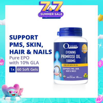 OCEAN HEALTH - Evening Primrose Oil Softgel 1000mg (Supports PMS, Skin, Hair & Nails + Halal) 60s