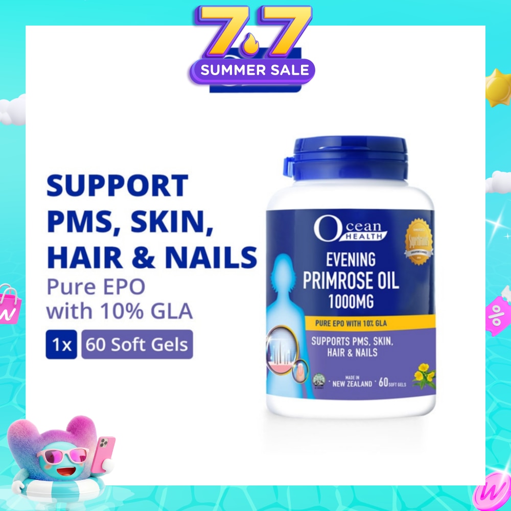 Evening Primrose Oil Softgel 1000mg (Supports PMS, Skin, Hair & Nails + Halal) 60s