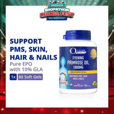 OCEAN HEALTH - Evening Primrose Oil Softgel 1000mg (Supports PMS, Skin, Hair & Nails + Halal) 60s