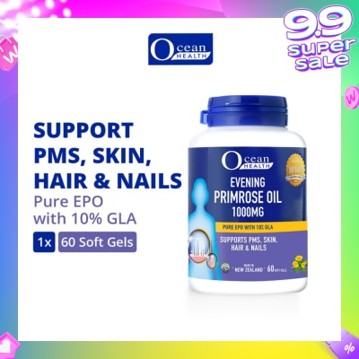 OCEAN HEALTH Evening Primrose Oil Softgel 1000mg (Supports PMS, Skin, Hair & Nails + Halal) 60s