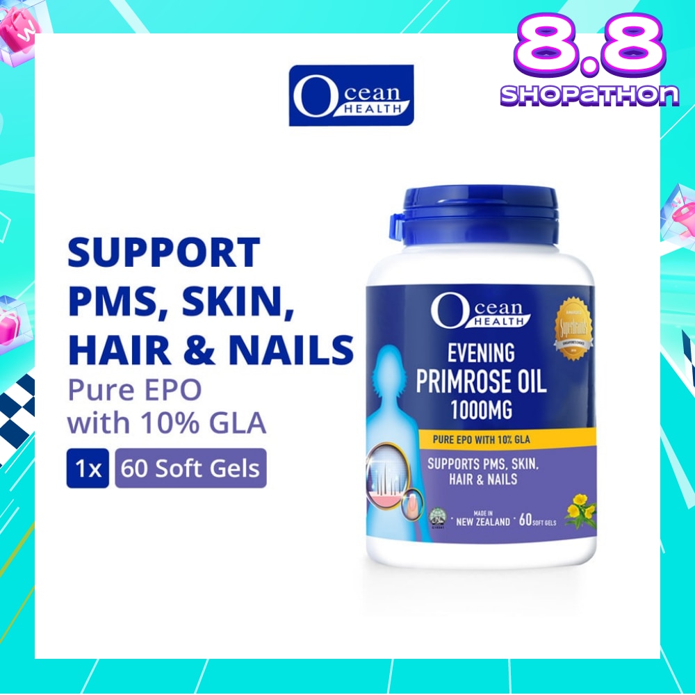 Evening Primrose Oil Softgel 1000mg (Supports PMS, Skin, Hair & Nails + Halal) 60s